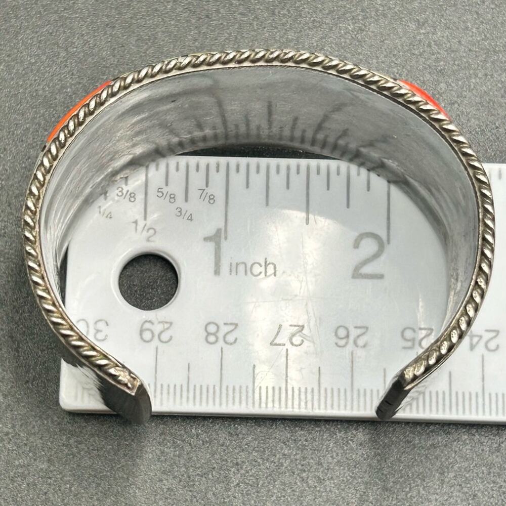925 Sterling silver coral MOP inlay cuff bracelet #396 Native American Zuni 125g - Picture 9 of 16
